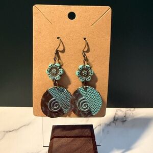 Floral Turquoise and Brown Earrings